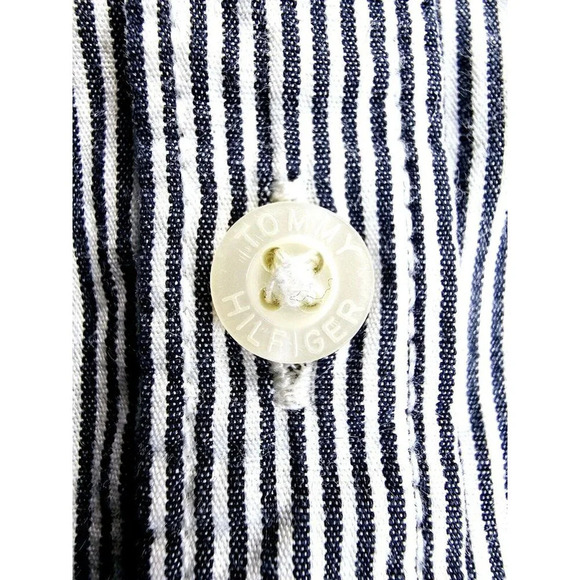 Tommy Hilfiger Size Medium Women's Black White Stripe Elbow Button Logo Shirt - Picture 7 of 13